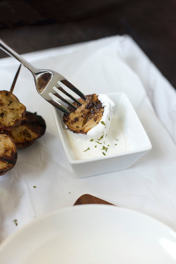 Balsamic Grilled Potatoes with Parsley Sour Cream