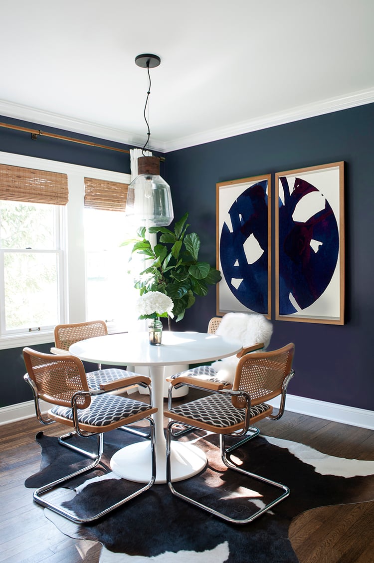 Navy Dining Room with Large Scale Art