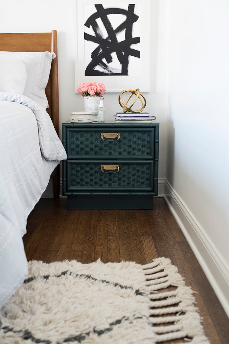Teal Bamboo Nightstand in Chic Bedroom