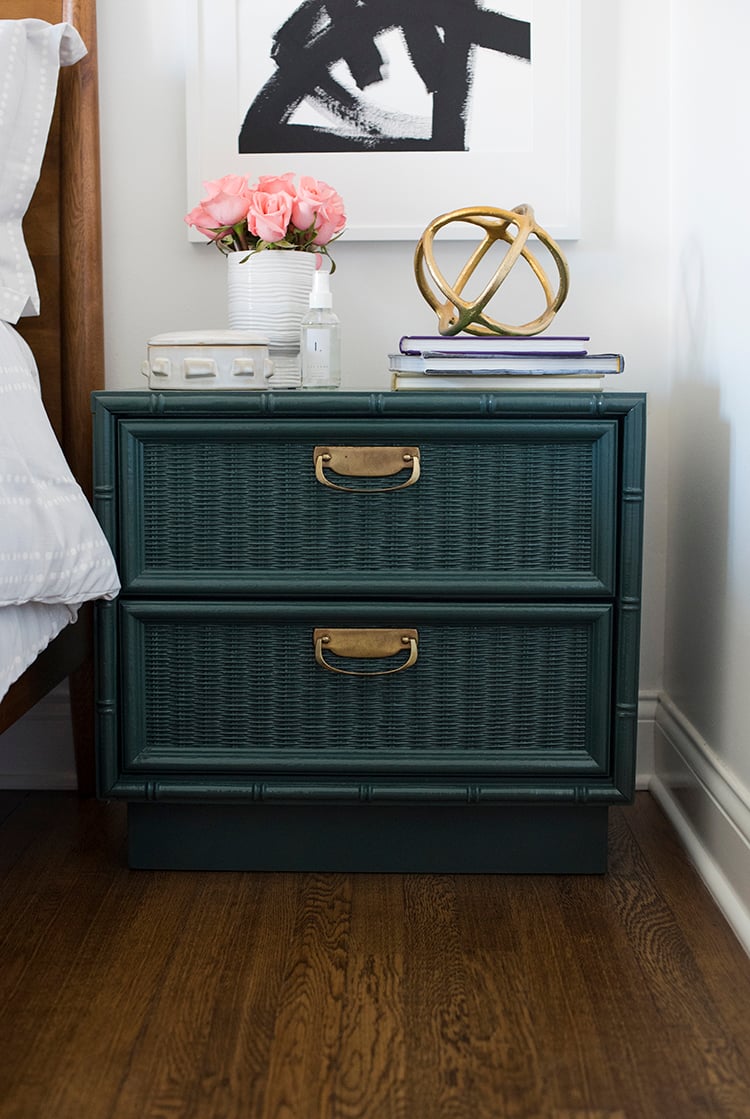Teal and Brass Bamboo Nightstand