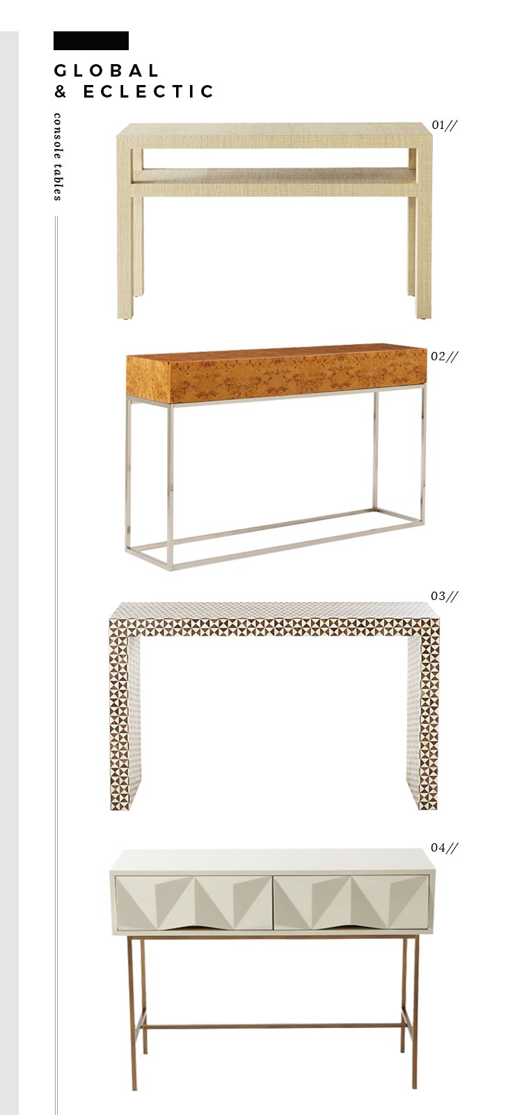 Global and Eclectic Console Tables