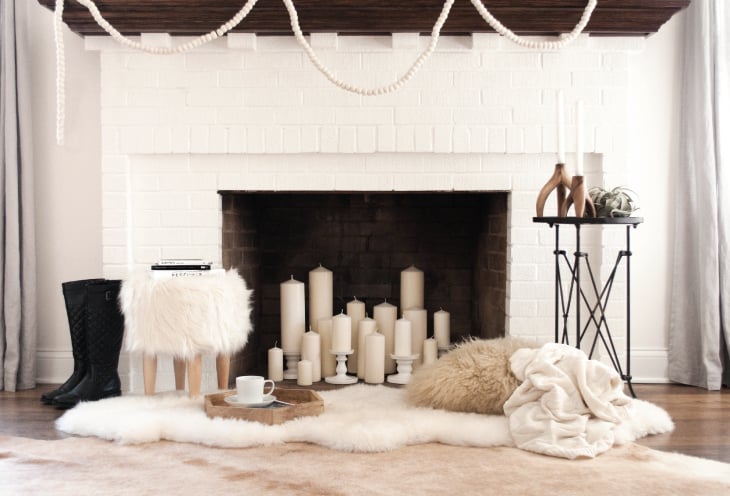 luxe fireplace with fur