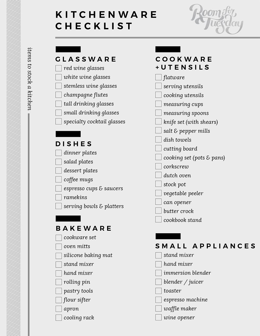 My Dishes, Glassware, & Kitchenware (+A Printable Registry Checklist) - roomfortuesday.com