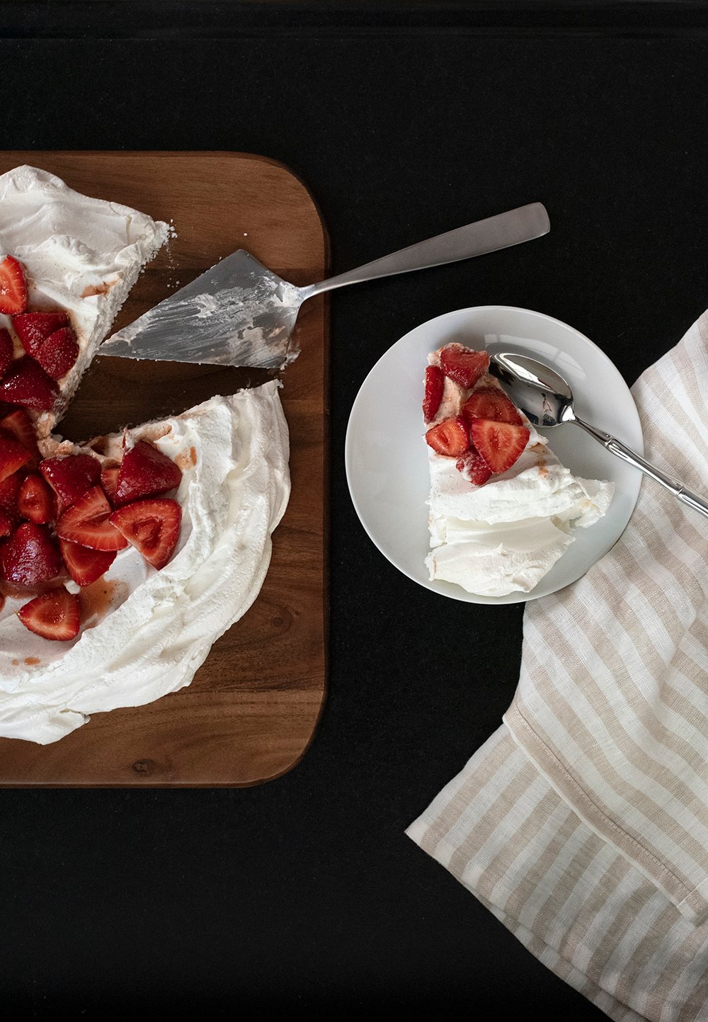 Pavlova with Soaked Strawberries & Vanilla Cream - roomfortuesday.com