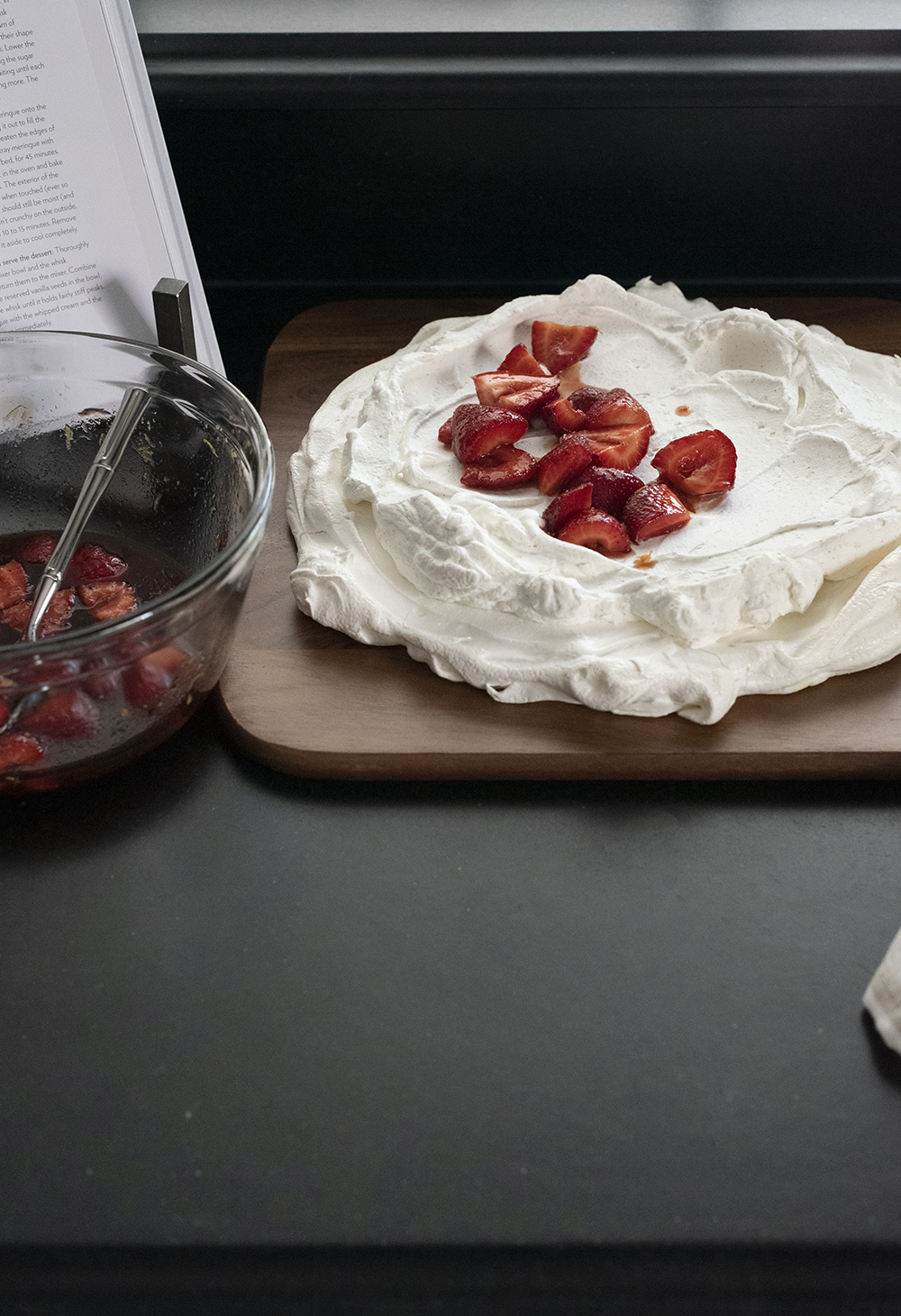 Pavlova with Soaked Strawberries & Vanilla Cream - roomfortuesday.com