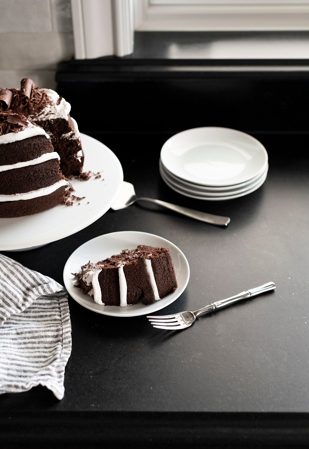 Dark Chocolate Layer Cake with Marshmallow Frosting - roomfortuesday.com