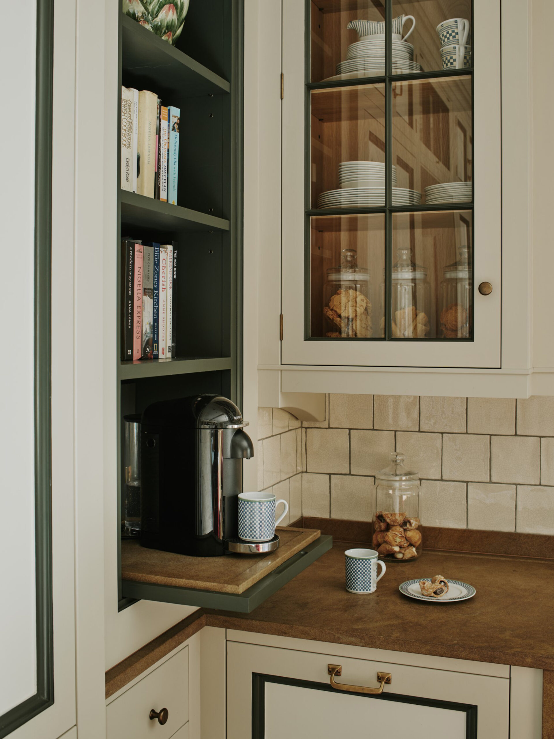 Inset-Kitchen-Cabinetry-with-pull-out-coffee-maker-and-wooden-countertops