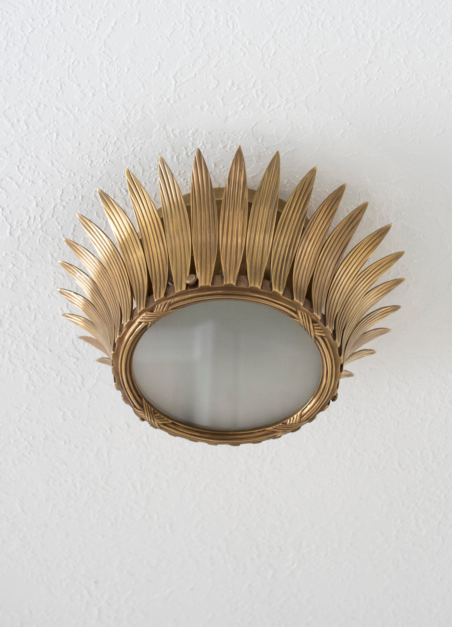 Brass Flush Mount Light Fixture with Gilded Leaves