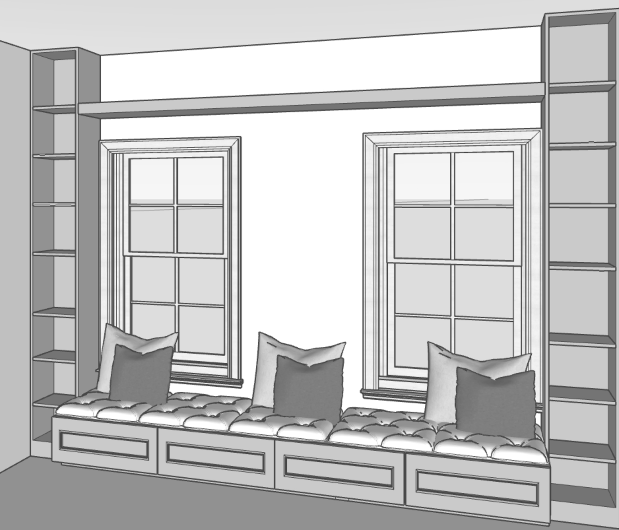 Built-In Bench Style Window Seat with Shelving