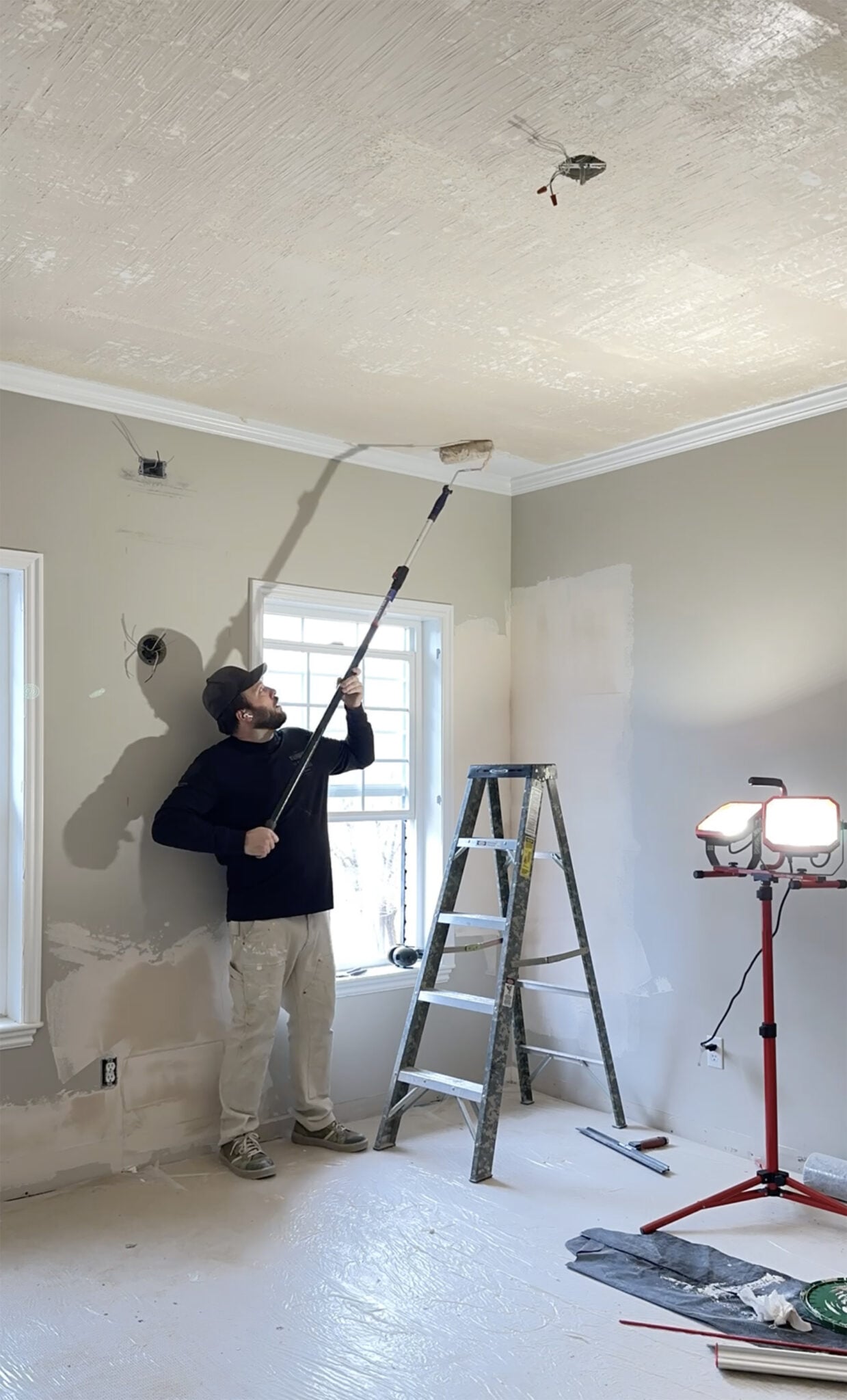Image showcasing How to Smooth a Textured Ceiling (Skim Coat Tutorial)