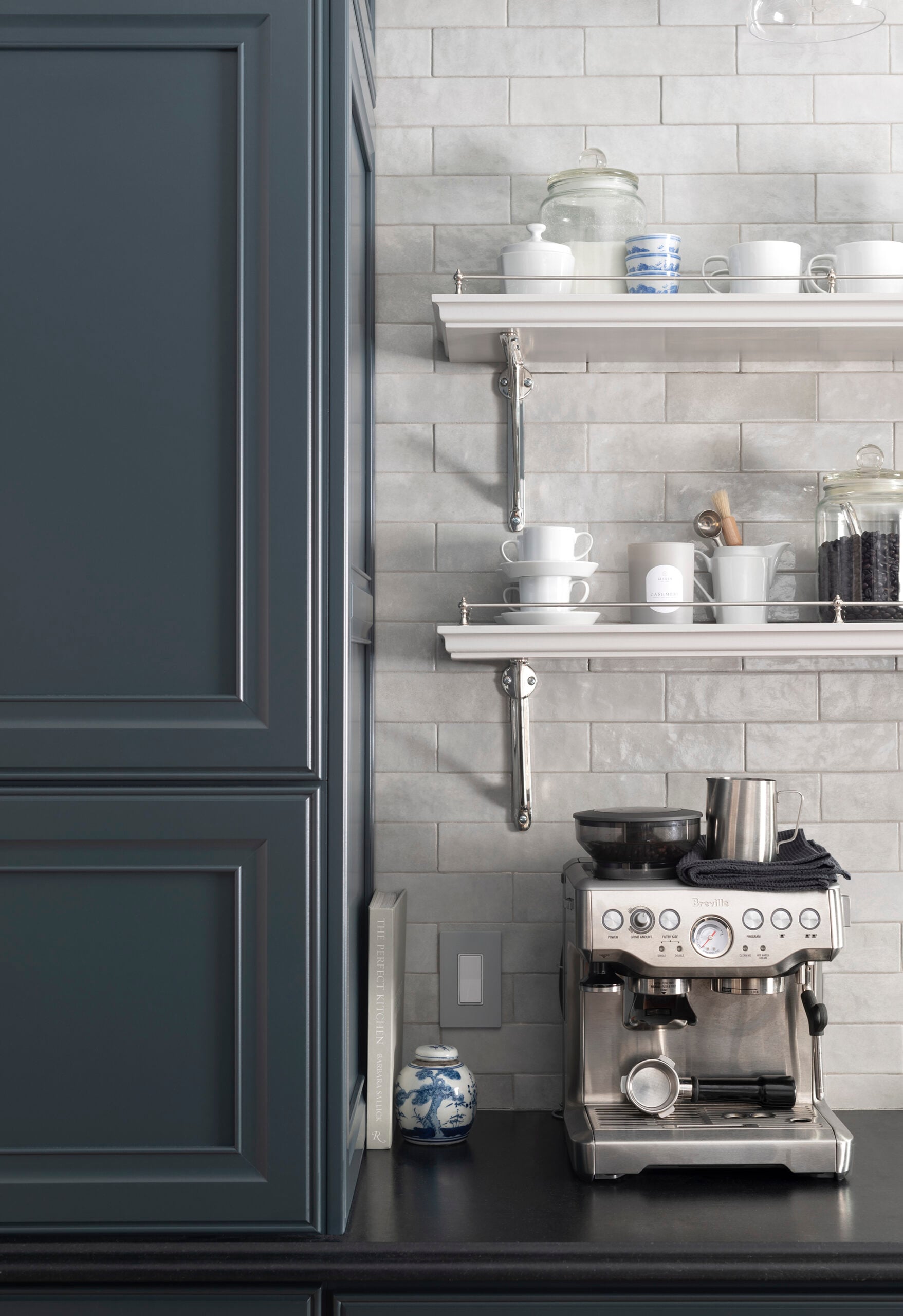 Blue and White Dishes at Coffee Bar