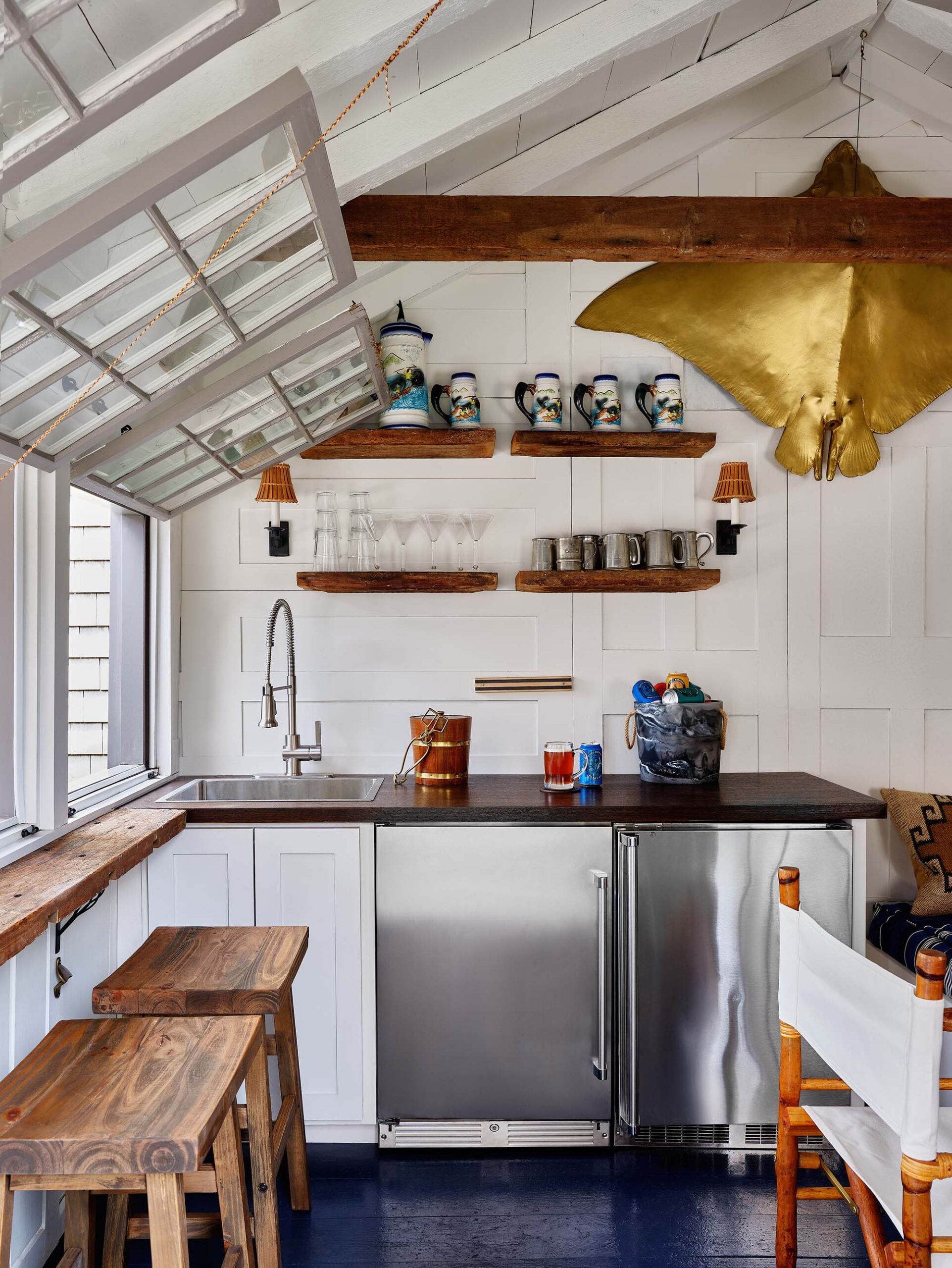 KristinPaton-Inside of Outdoor Bar with Sink and Refrigerators Stools