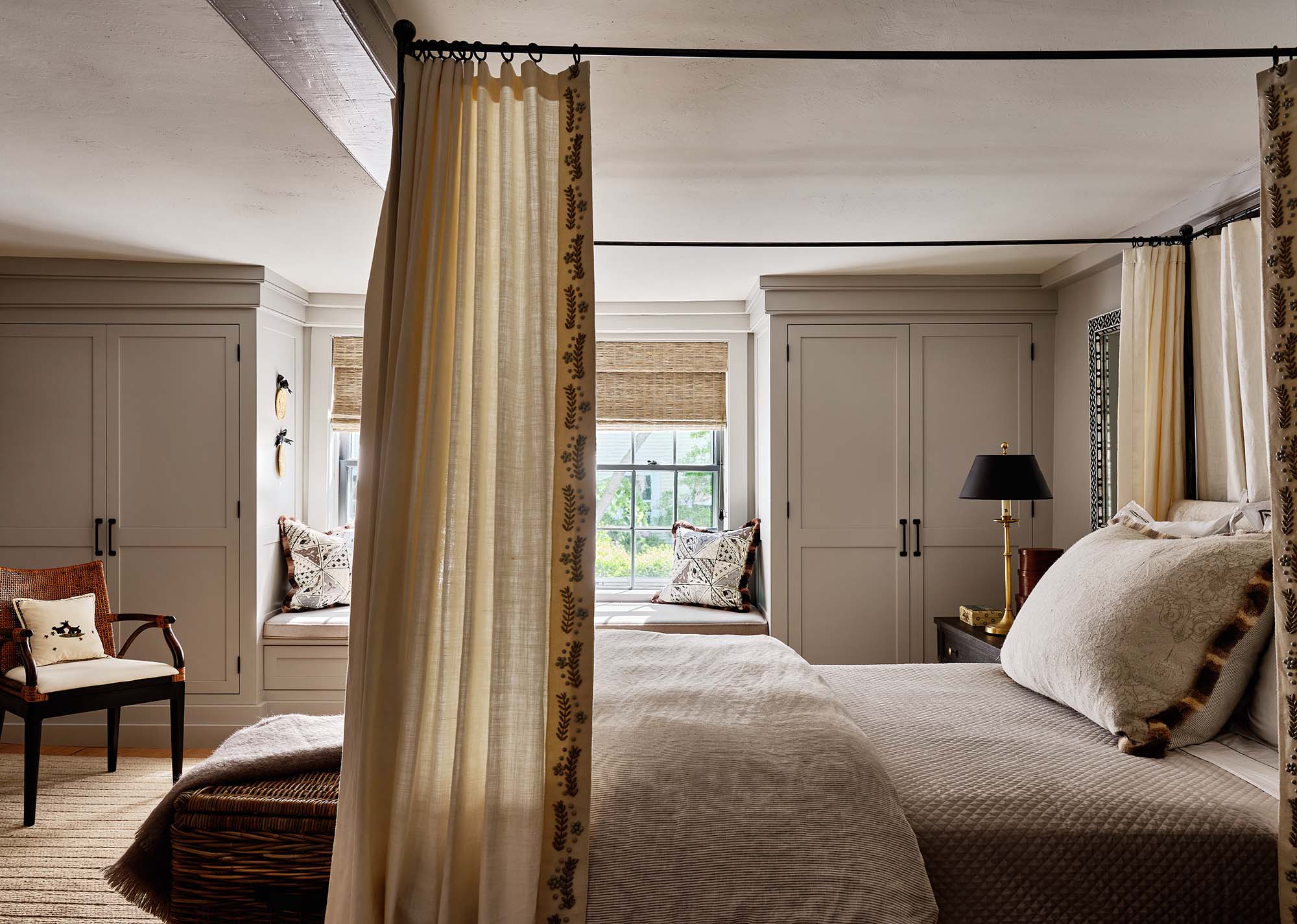 KristinPaton-Nantucket Bedroom Canopy Bed Built-ins and Window with Moulding