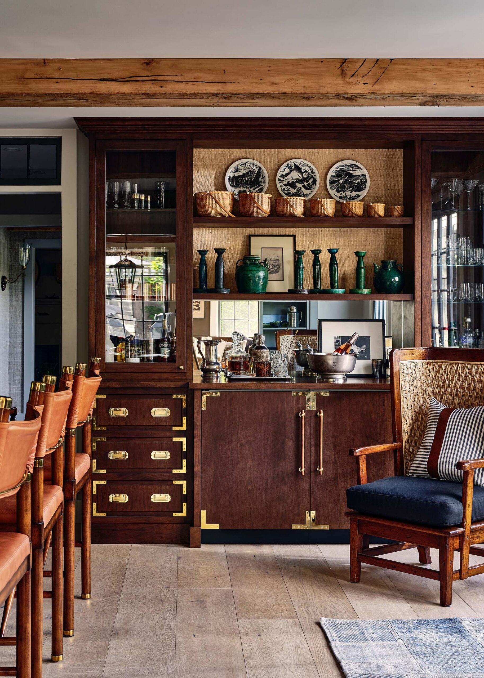 KristinPaton-Nantucket Built-in Bar Cabinet with Brass Hardware