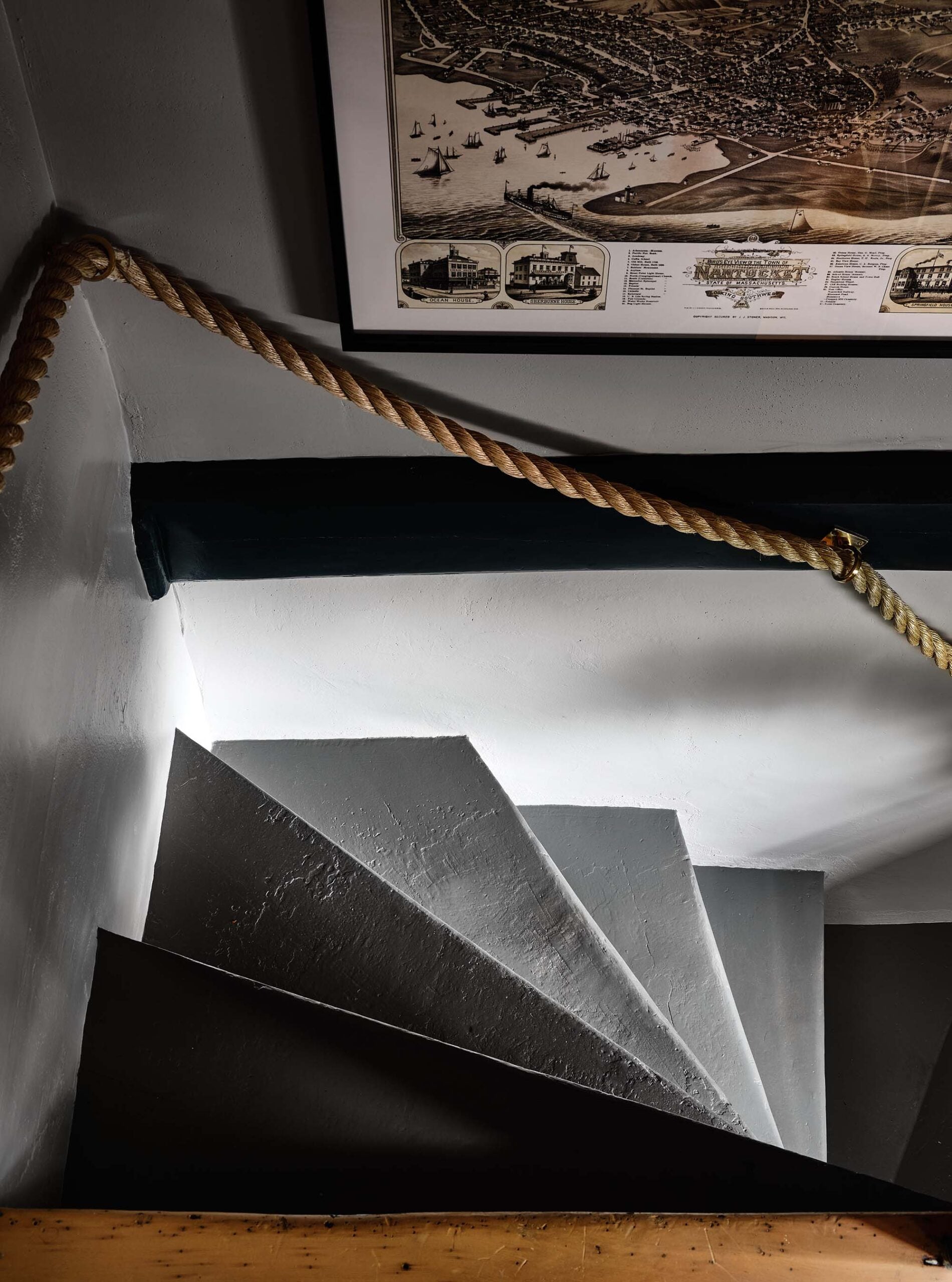 KristinPaton-Nantucket Dark Moody Staircase with Rope handrail