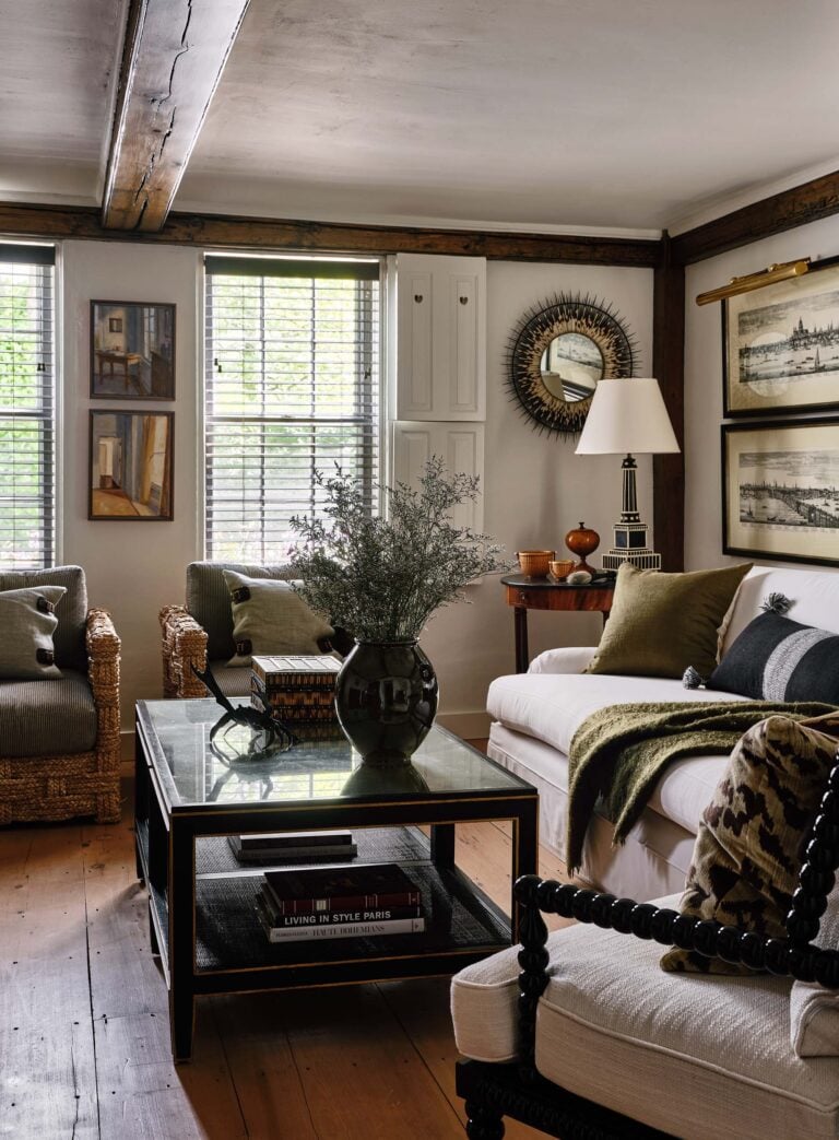 KristinPaton-Nantucket Sofa Barley Twist Chairs Oversized Wood Plank Flooring lamp and window