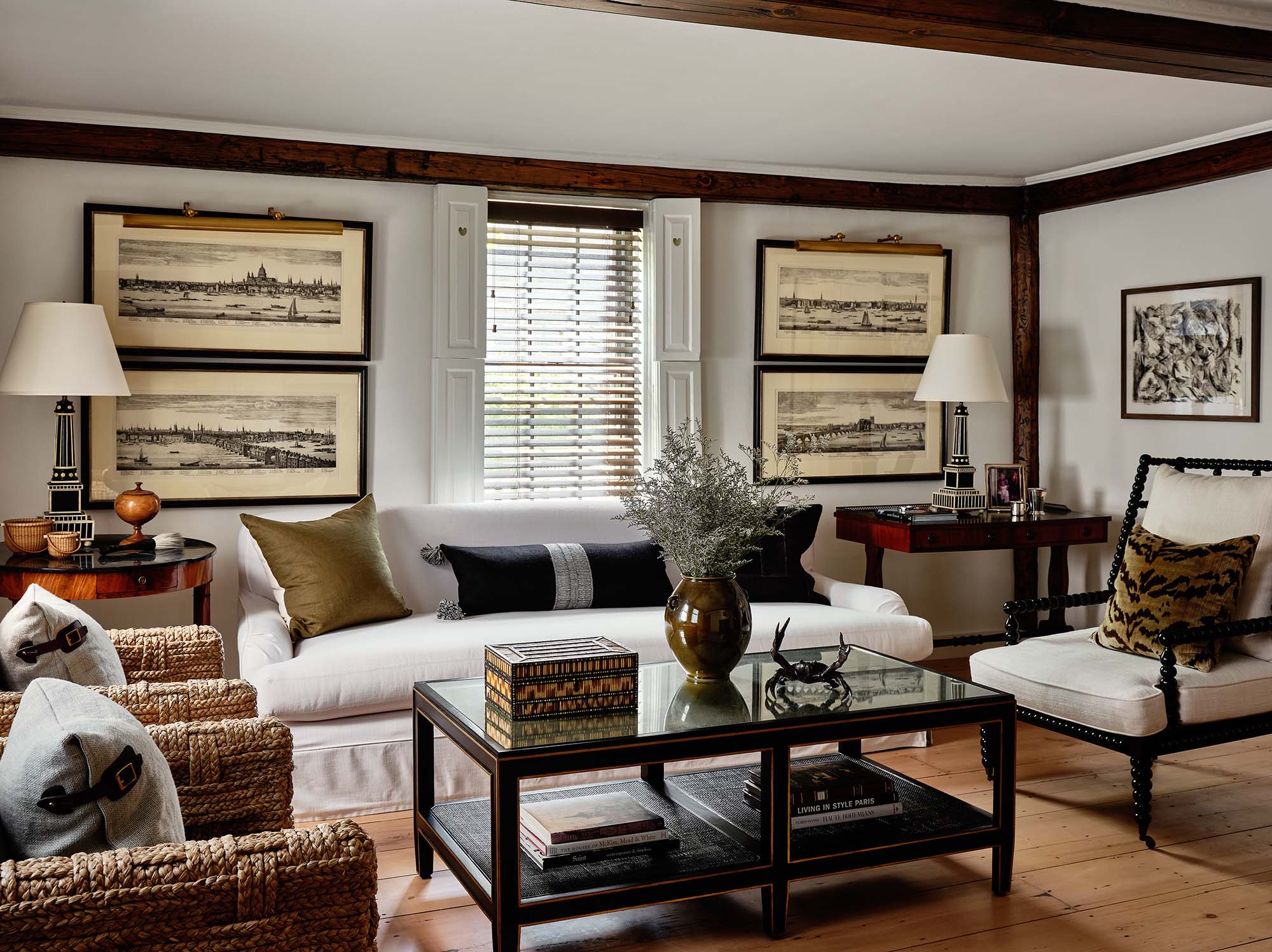 KristinPaton-Nantucket Sofa with window above Flanked by Art and Gallery lights