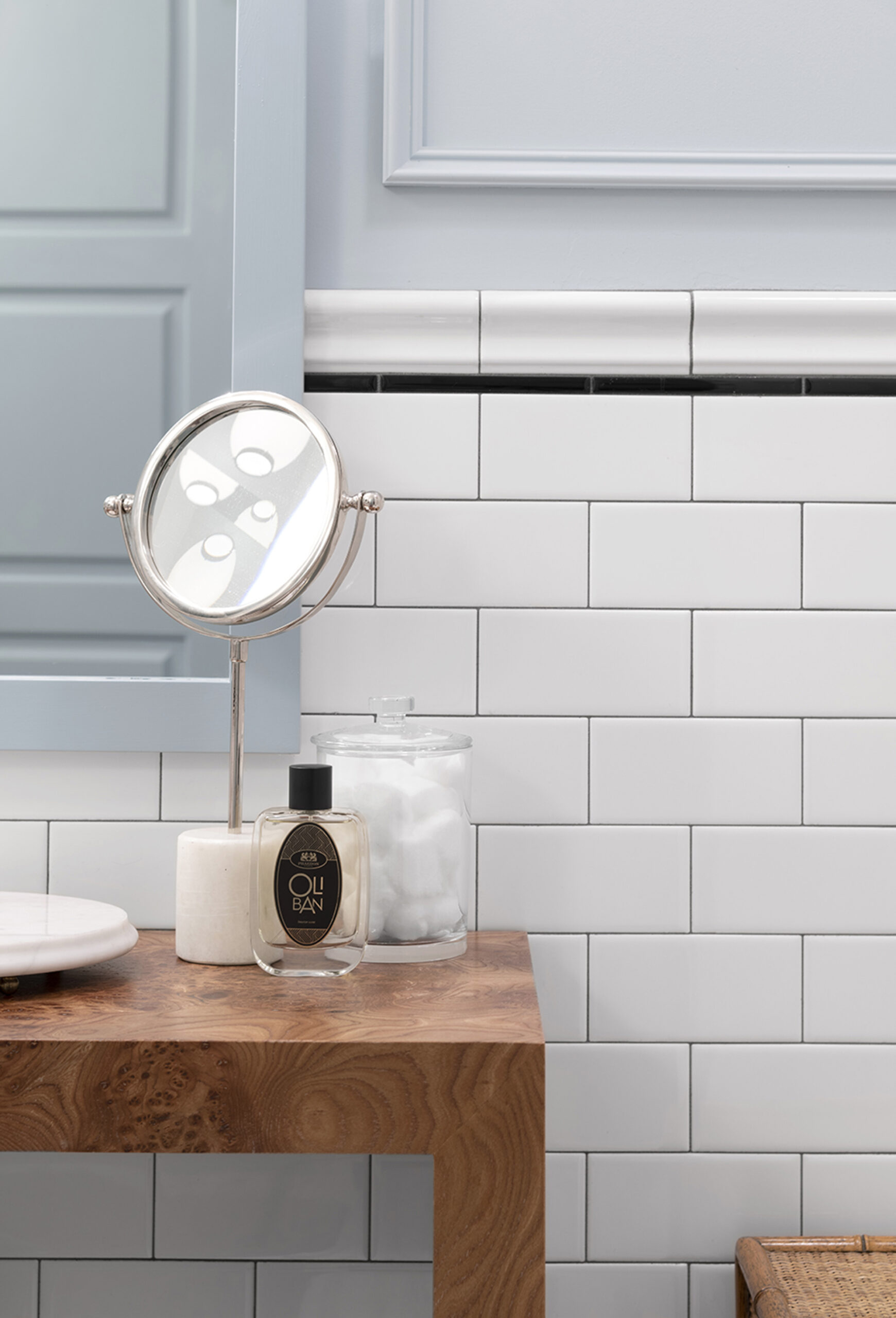 Black Trim Pieces and Chair Rail with Subway Tile