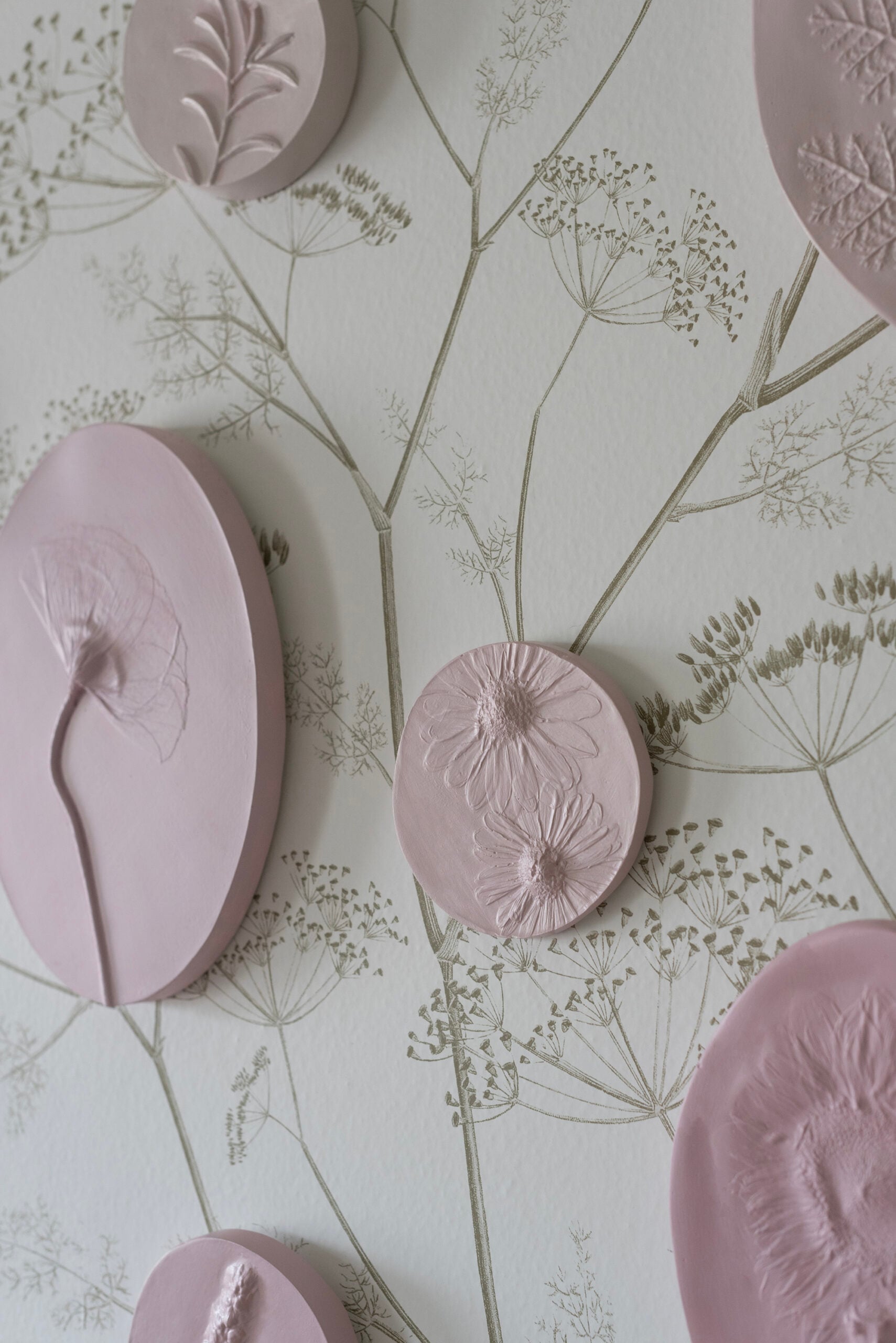 Floral Plaster Relief Intaglio in Little Girl Nursery