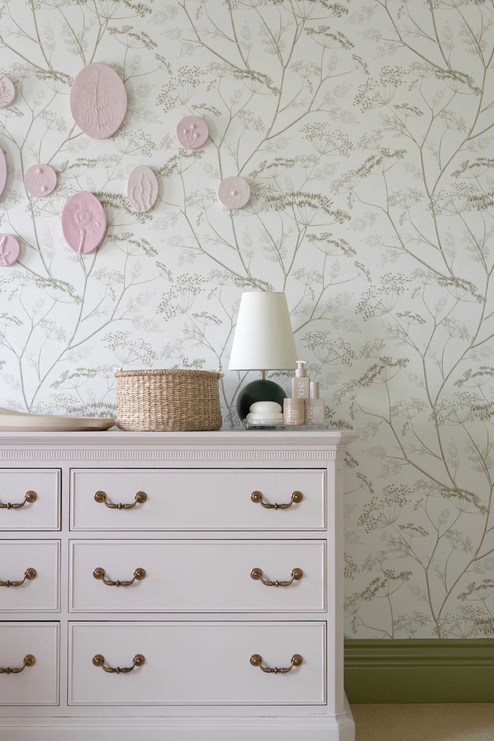 Nursery Floral Intaglio Art Above Changing Table Dresser