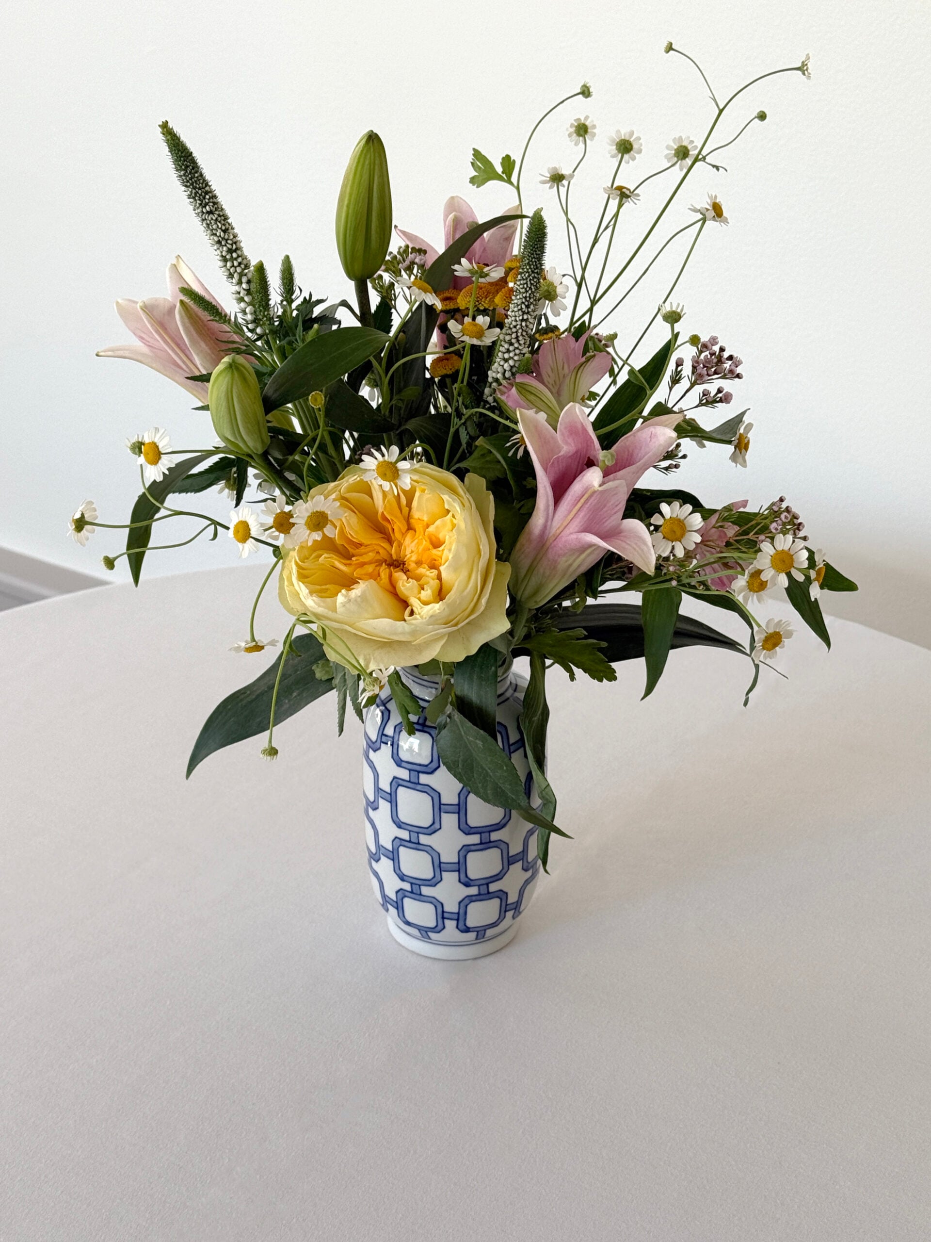 Spring Flowers in Blue and White Vase