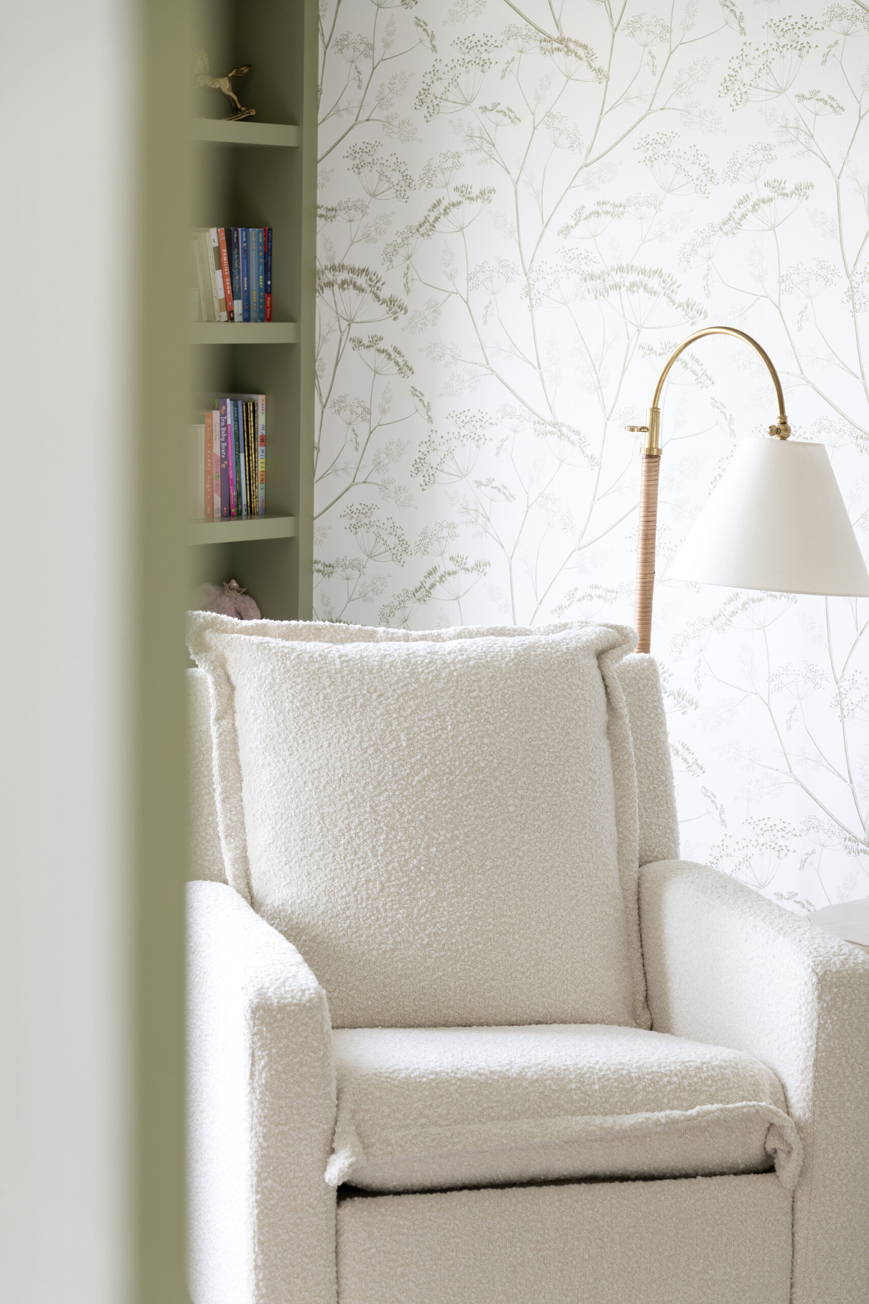 White Boucle Nursery Glider Recliner from Oilo