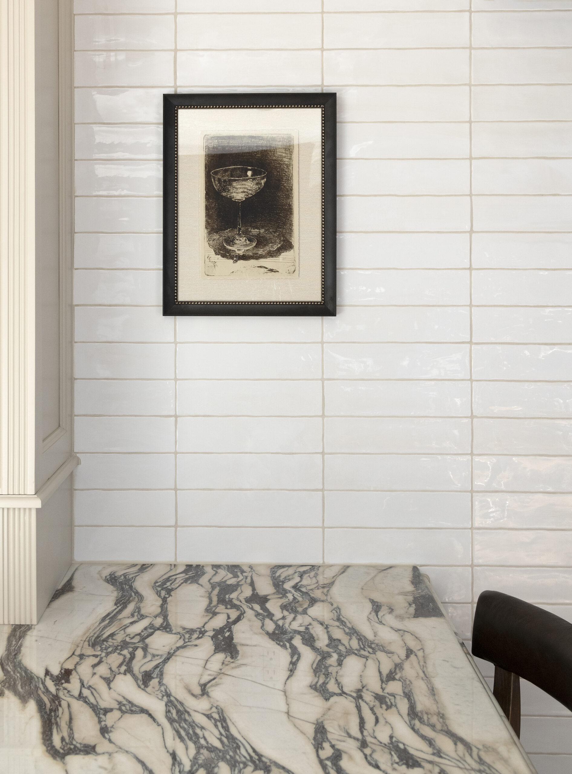 White Subway Tile with Viola Marble Countertop