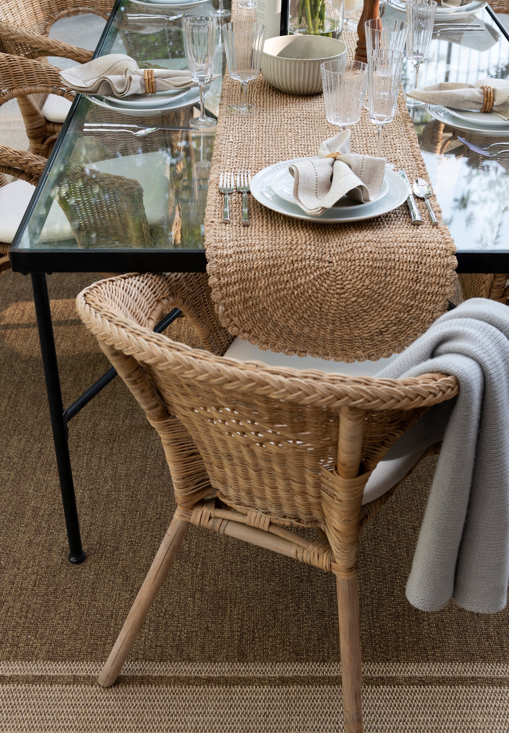 Woven Outdoor Dining Chairs and Tablescape