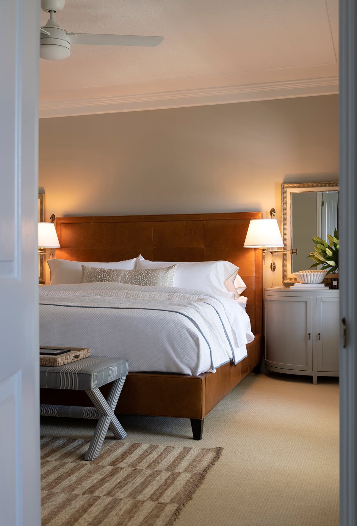 Bedroom in the Evening with Sconces On
