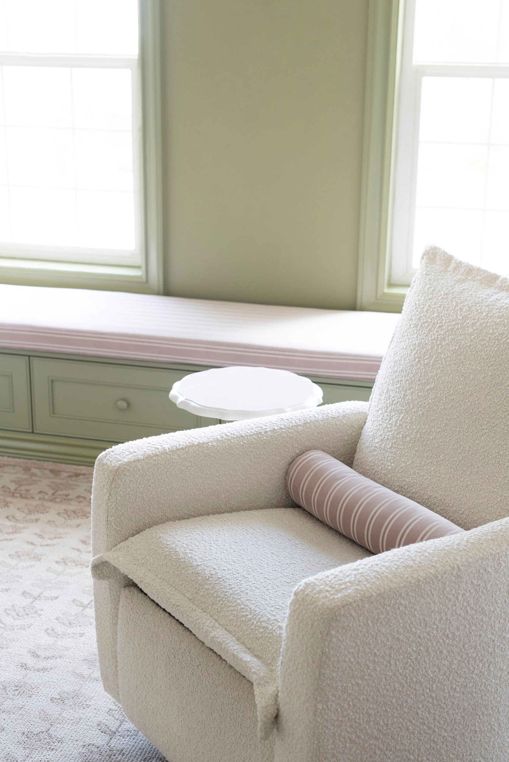Oilo Swivel Glider Nursery Chair That Reclines in Boucle