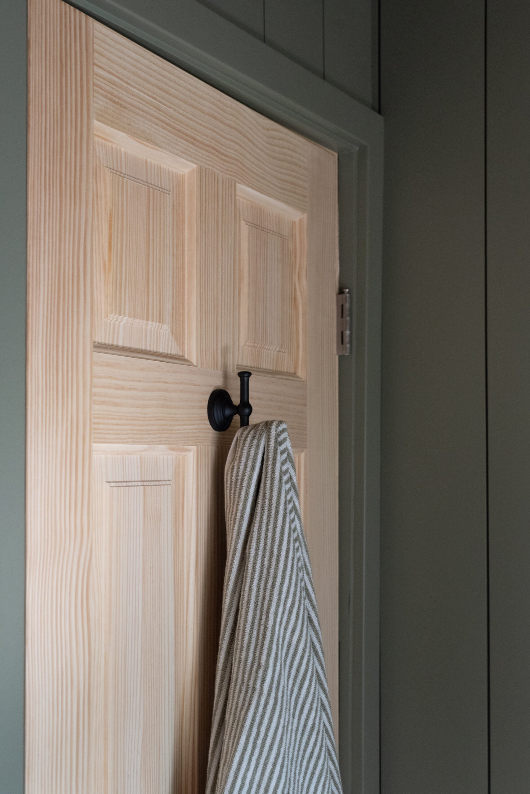 Rejuvenation Towel Hook on Back of Pine Door for Hanging Towel