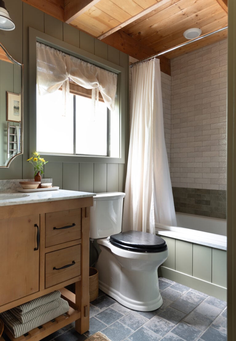 Room for Tuesday Green Cabin Bathroom