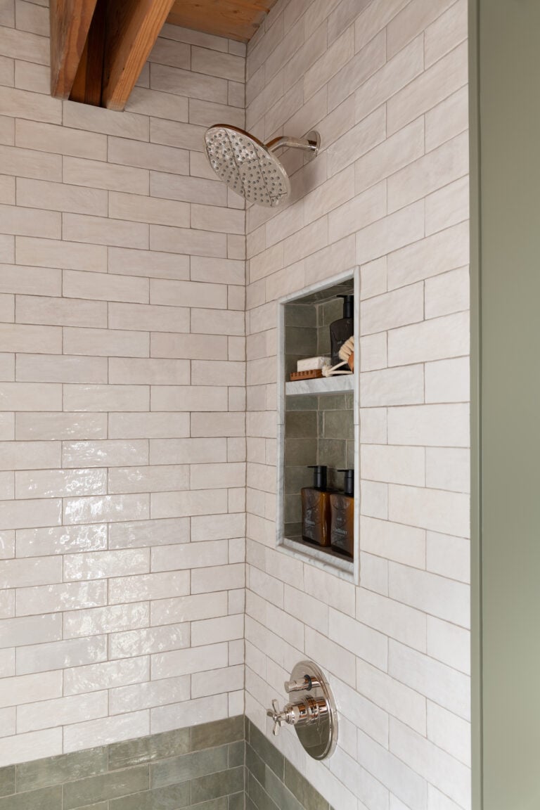 Two Tone Tile in Cabin Bathroom Shower