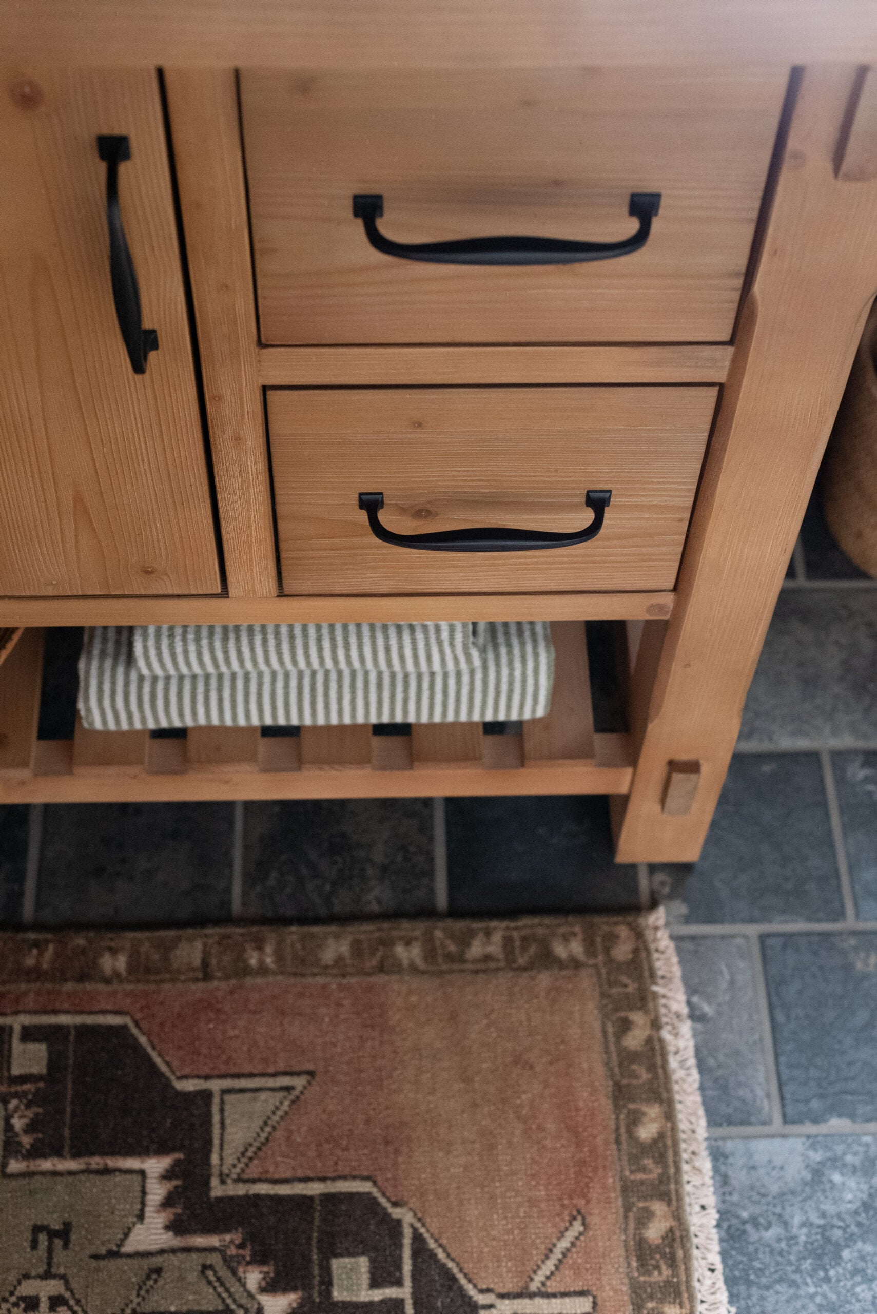 Wood Bathroom Vanity with Open and Closed Storage