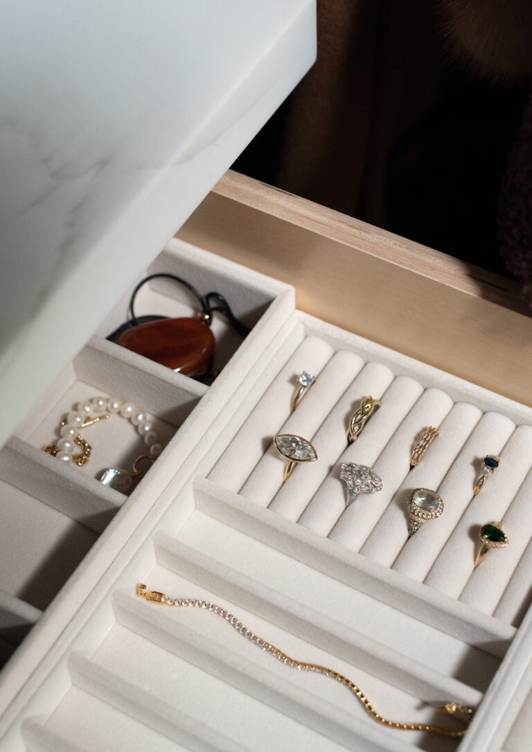 Velvet Jewelry Tray in Walk-In Closet Drawer