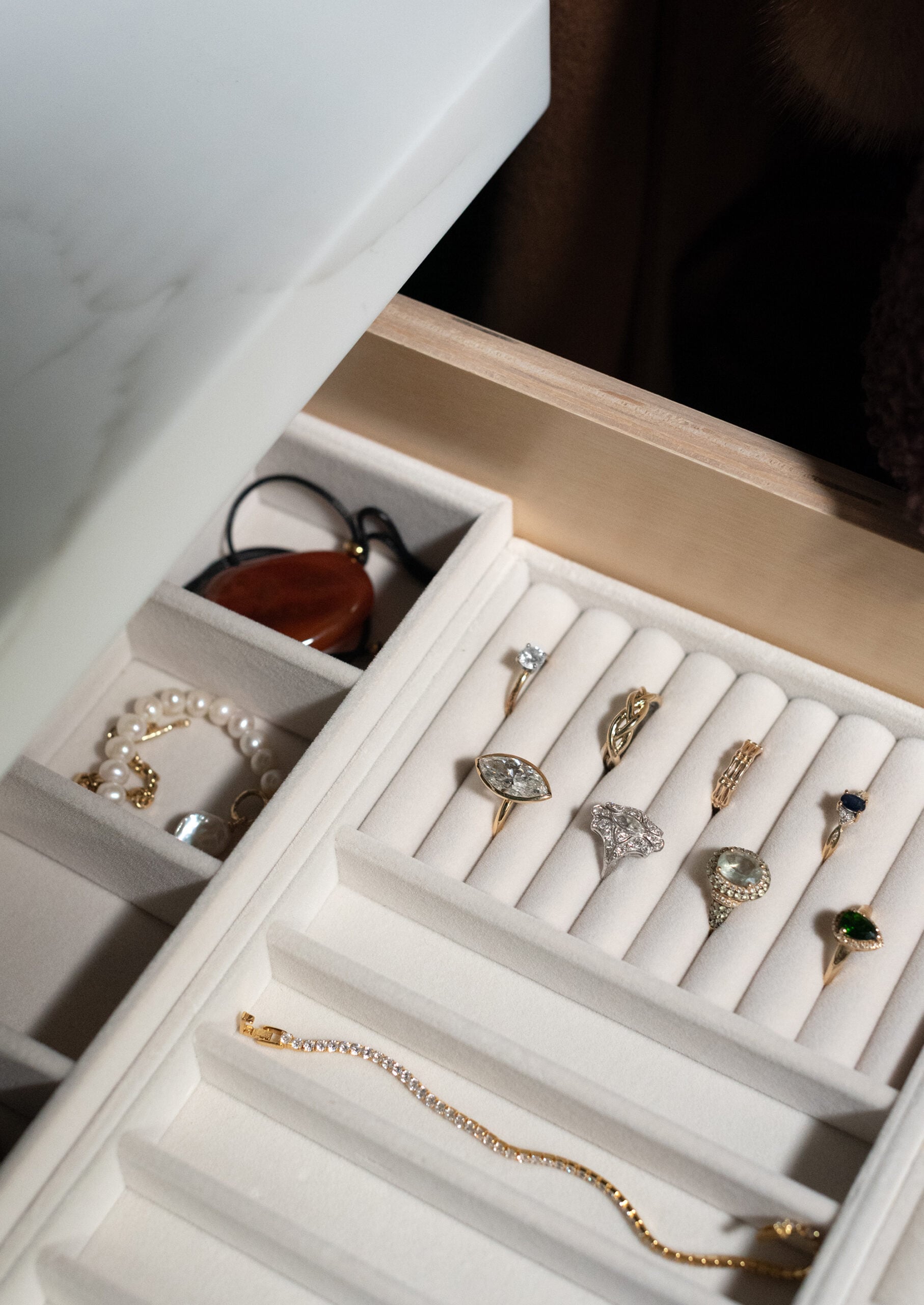 Velvet Jewelry Tray in Walk-In Closet Drawer