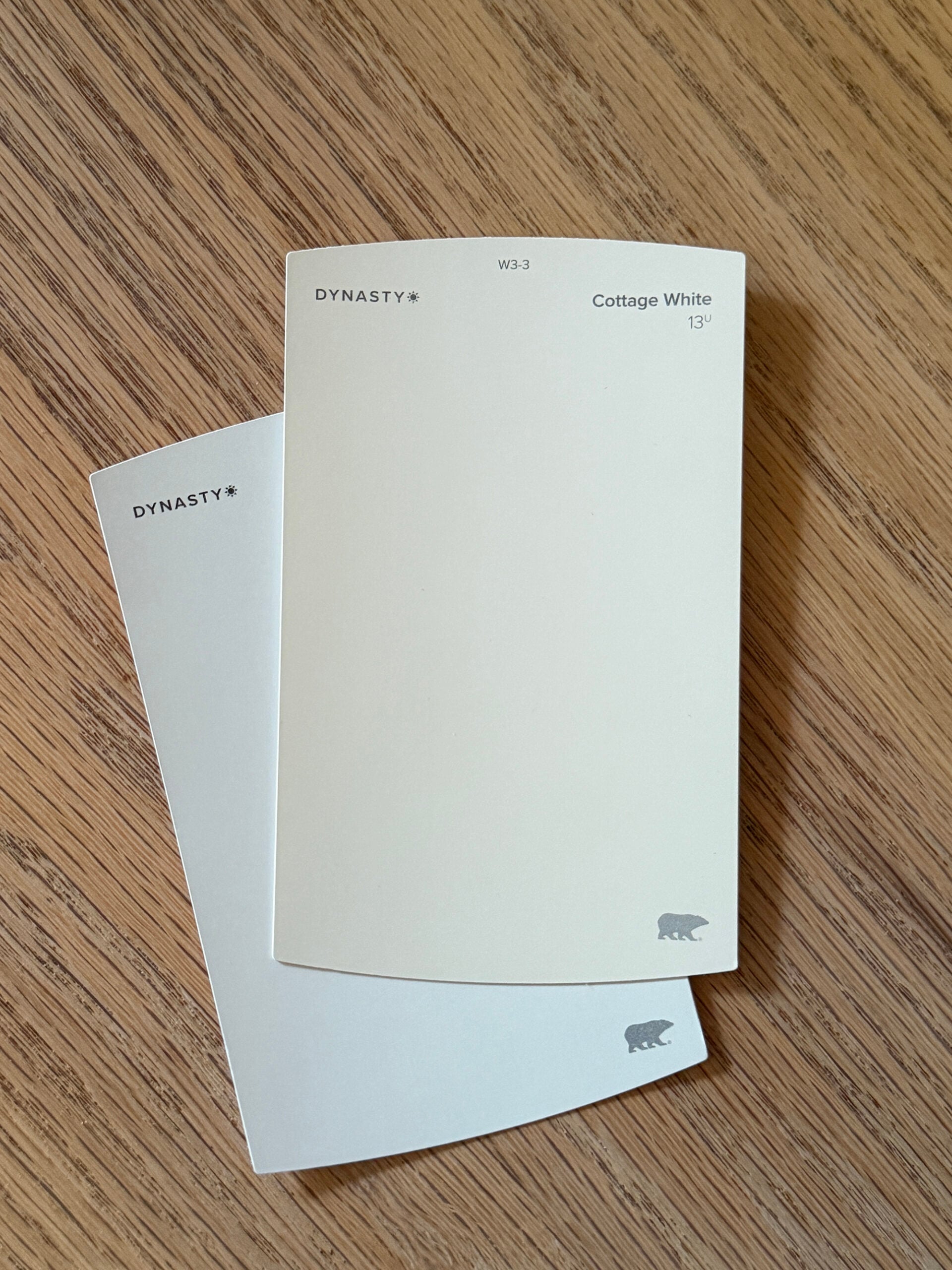 BEHR Cottage White and BEHR Silky White Paint Swatches
