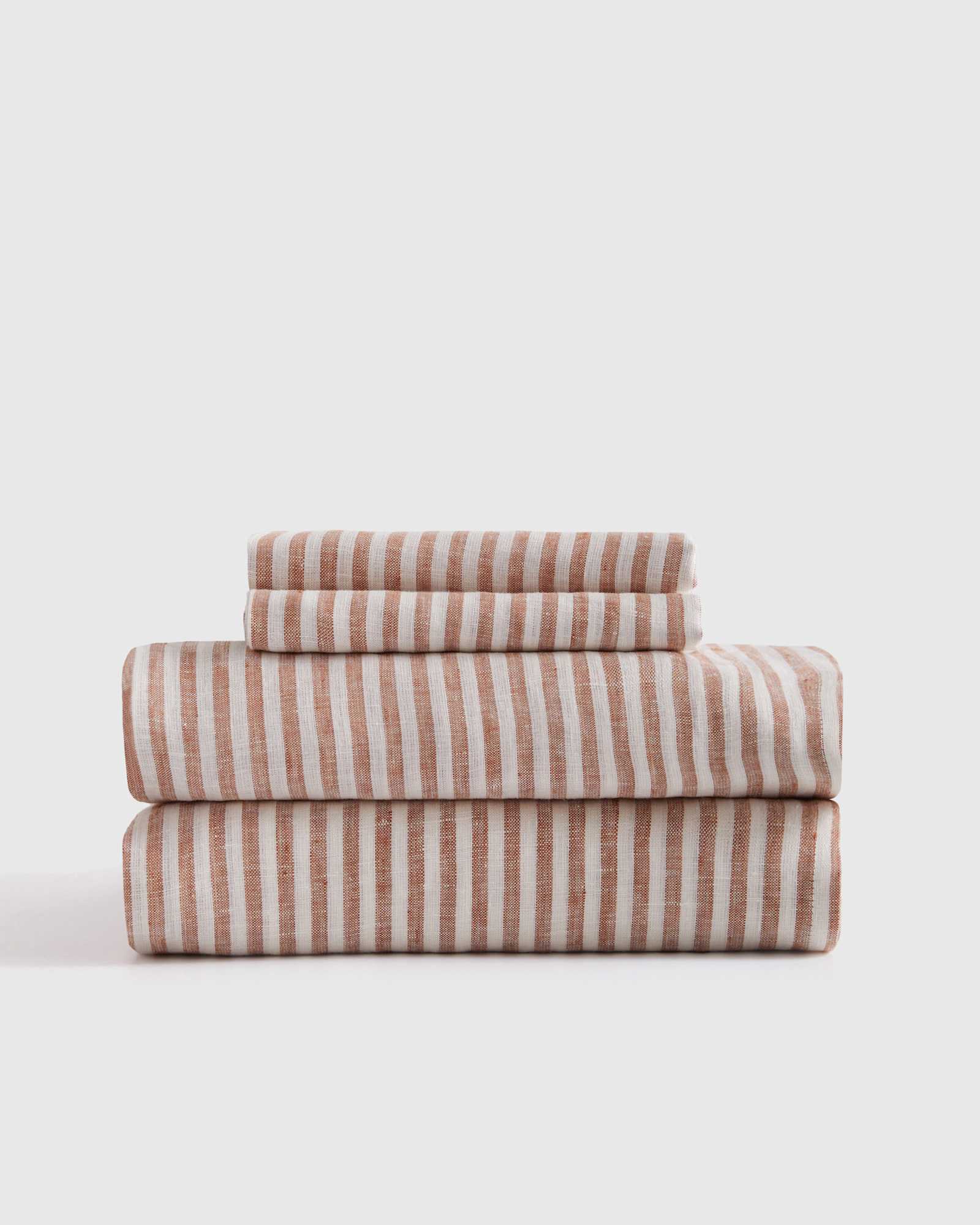 European Linen Sheet Set from Quince in Terra Cotta Stripe