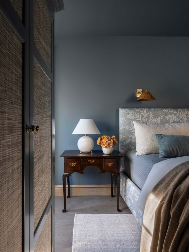 Guest Bedroom Blue with Antique Bedside Table