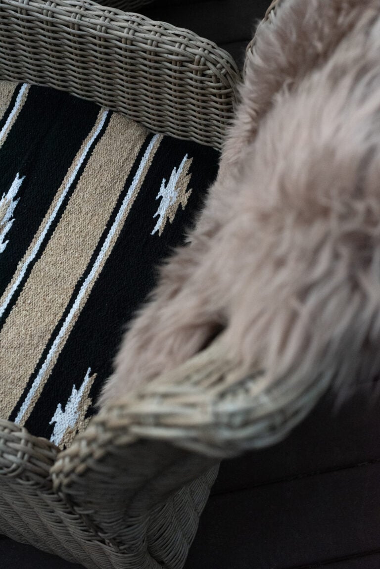Saddle Blanket on Outdoor Woven Chair with Sheepskin