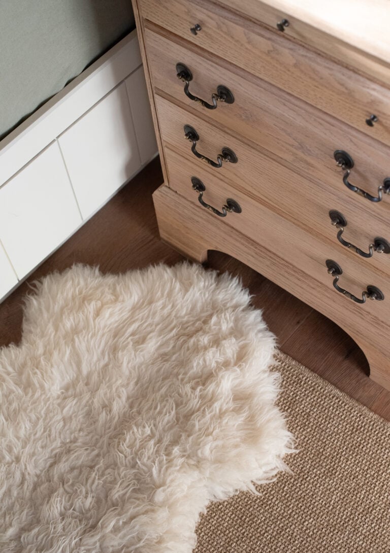 Sheepskin Rug in Cabin Bedroom
